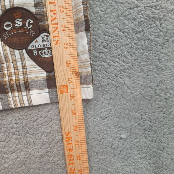 Old Skool Men's 90's Y2K hip hop Urbanwear Baggie Brown tan plaid Shorts Size 50 - Picture 9 of 10